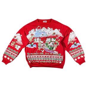 Ugly Christmas Sweater Red Festive Crew Neck